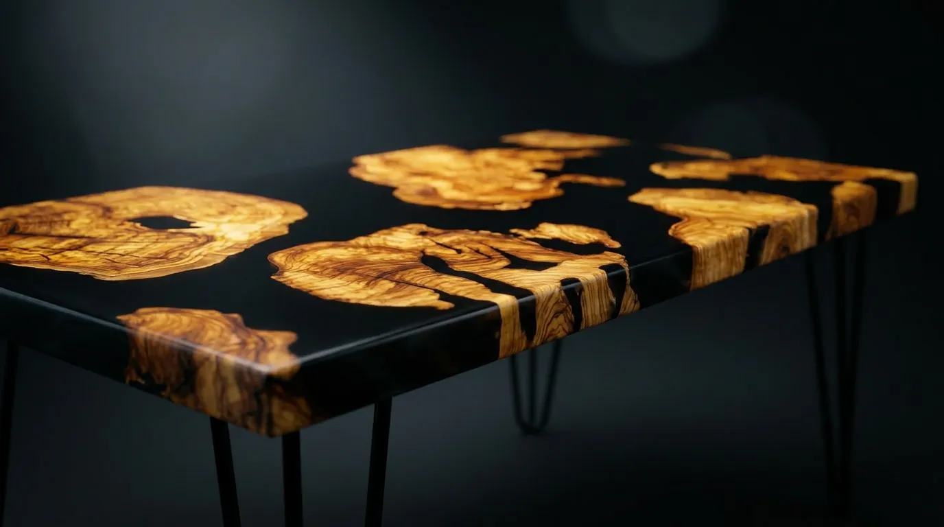 Olivenaske Burl Resin Rektangulært Sofabord — vinkel 2